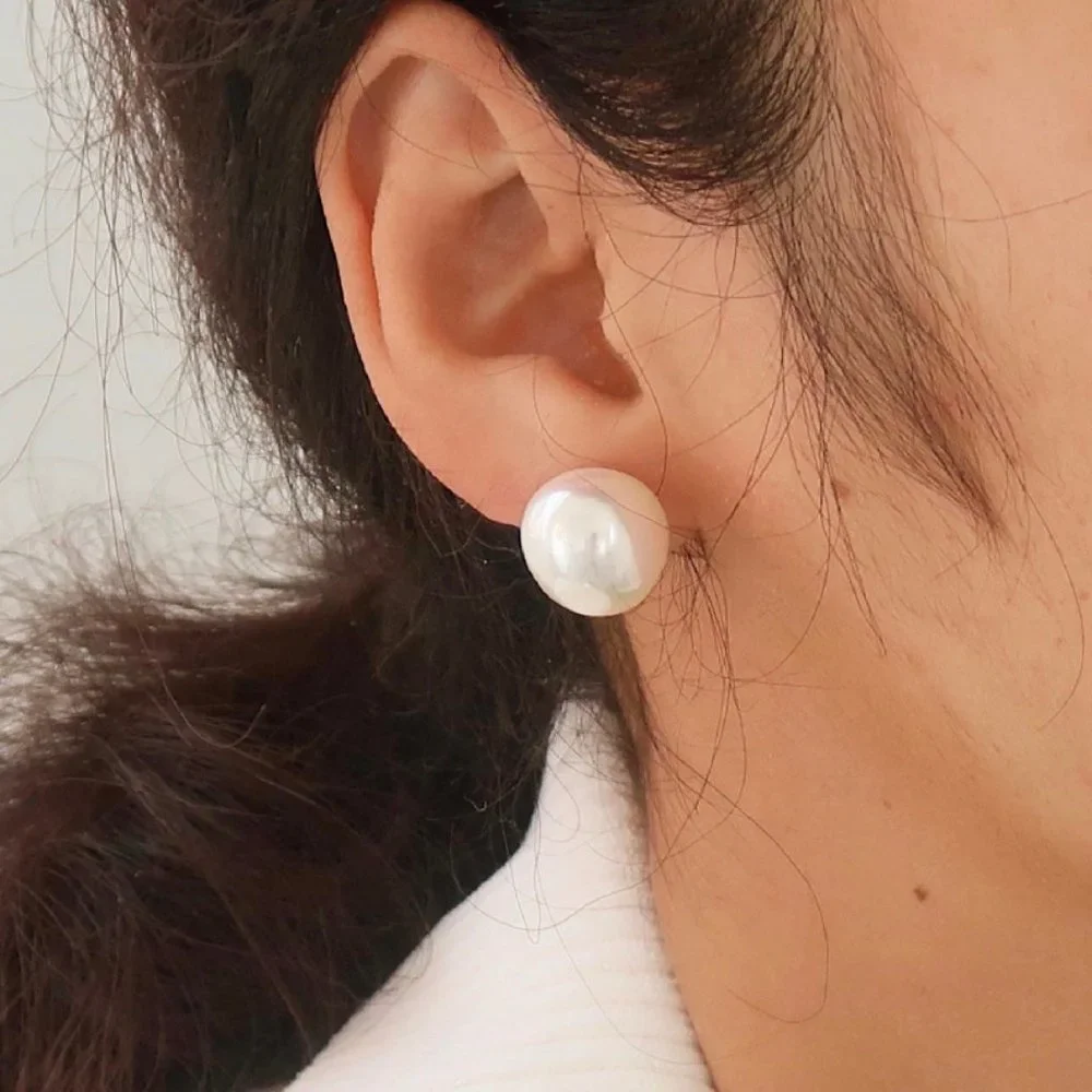 #NEW 18K Gold Plated Big Pearl Stud Earrings